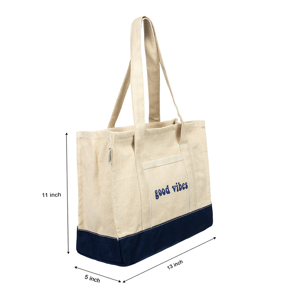 Good Vibes Off-white Canvas Tote – Eco-Chic Everyday Handbag
