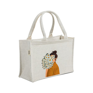 Cotton Canvas Tote Bag - Mimi Girl Corsage Off-White