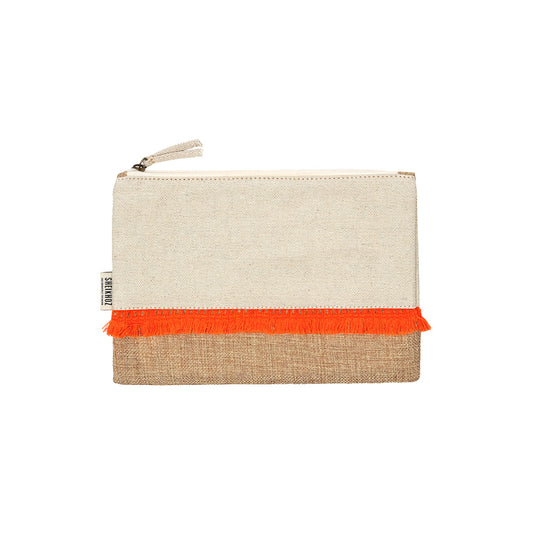 Tangerine Splash Pouch – Jute & Canvas Fusion