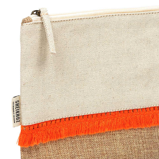 Tangerine Splash Pouch – Jute & Canvas Fusion