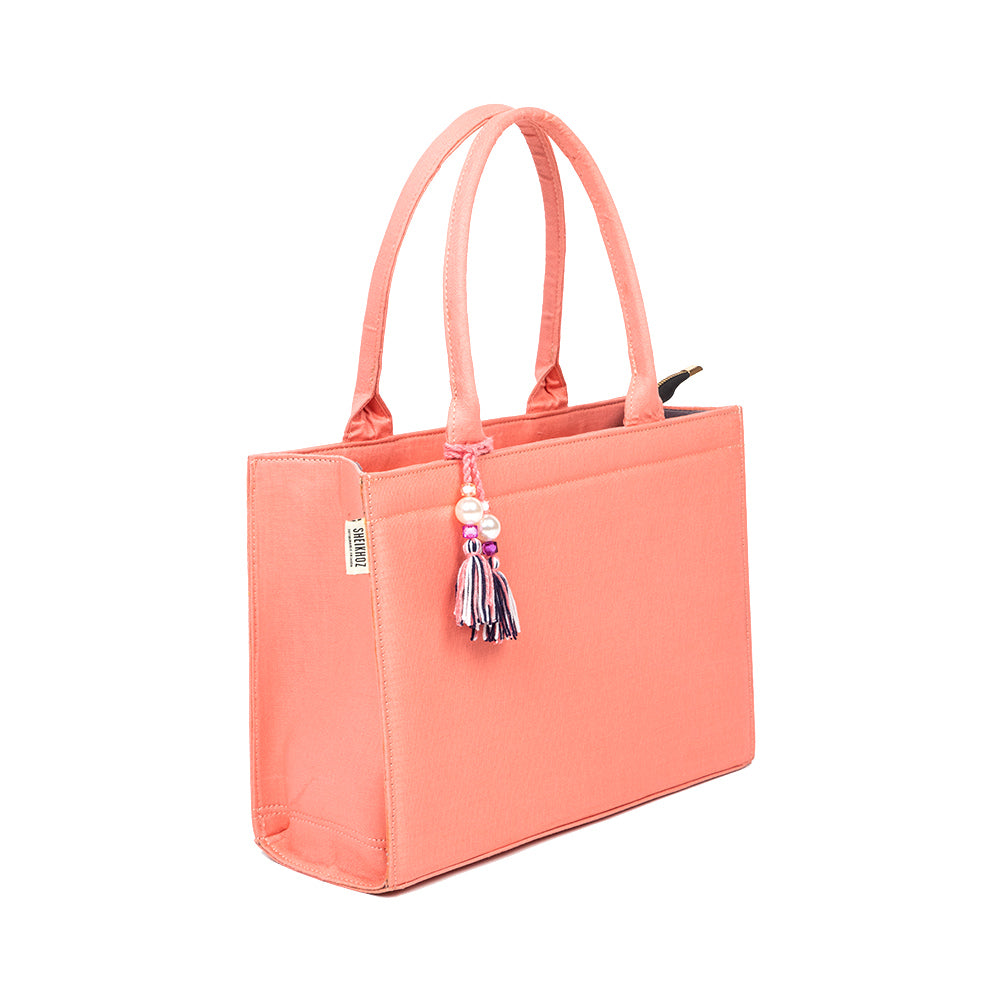 Boho Chic Pink Cotton Tassel Tote – Versatile Everyday Handbag