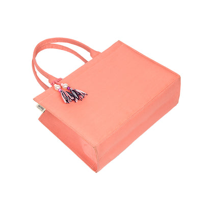 Boho Chic Pink Cotton Tassel Tote – Versatile Everyday Handbag