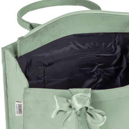 Muted Pistachio Velvet Tote – Soft, Stylish & Eco-Friendly Elegance