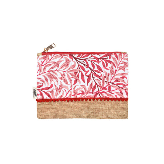 Red Floral Essence Pouch – Jute & Cotton Blend