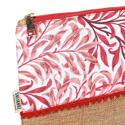 Red Floral Essence Pouch – Jute & Cotton Blend
