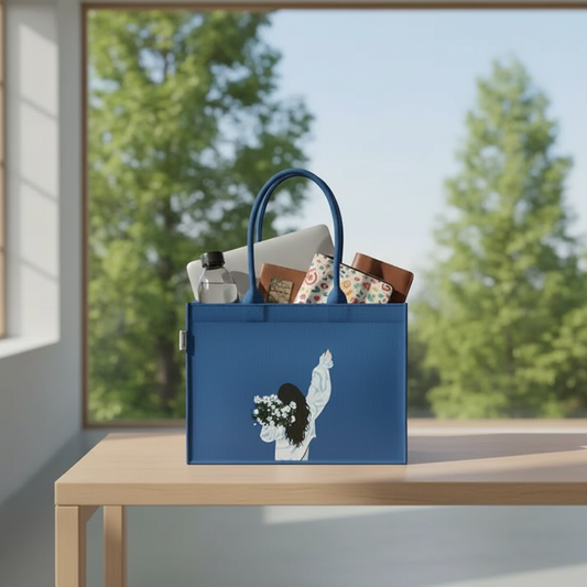 Medium Mimi - Girl Corsage Royal Blue Tote Bag.