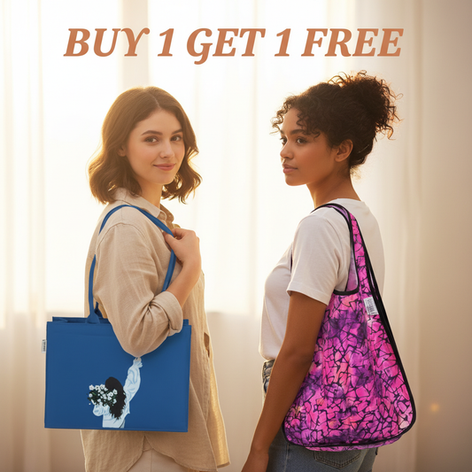 Medium Mimi - Girl Corsage Royal Blue Tote Bag with pink pop tote.