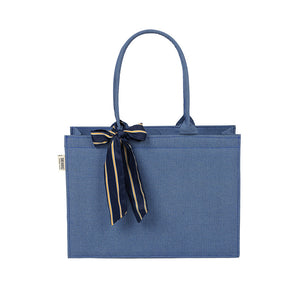 Self-Printed Blue Tote Bag with Blue Knot Accent - Chic and Elegant