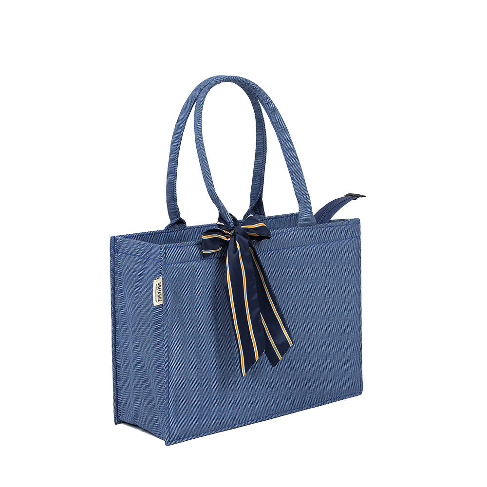 Self-Printed Blue Tote Bag with Blue Knot Accent - Chic and Elegant