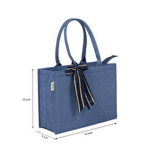 Self-Printed Blue Tote Bag with Blue Knot Accent - Chic and Elegant