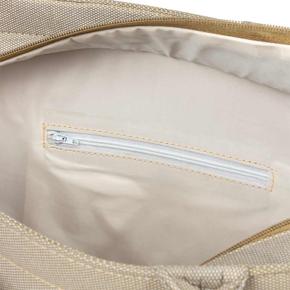 Self-Printed Off-White Tote Bag with Brown  Knot Accent – Versatile and Chic