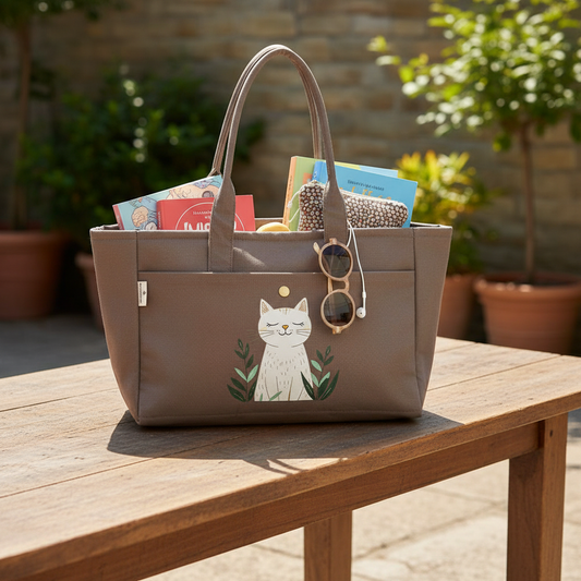 Grey Aesthetic Tote - Calm Cat Canvas Tote