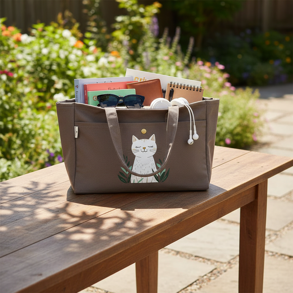 Grey Aesthetic Tote - Calm Cat Canvas Tote