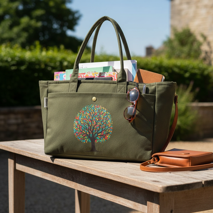 Olive Dream Tote – Colorful Tree Bloom