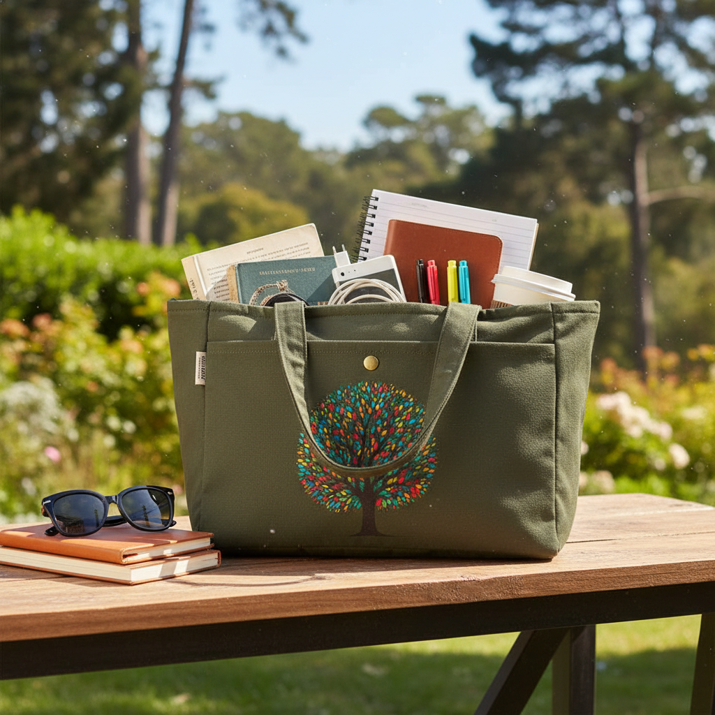 Olive Dream Tote – Colorful Tree Bloom