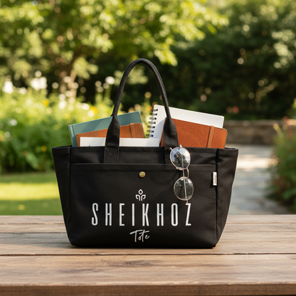 Black Striped Canvas Tote Bag – Stylish & Versatile