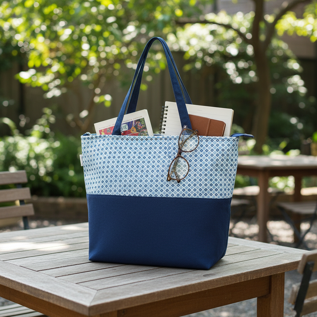 Zipper Bag - Navy with Check Print Zipper Bag