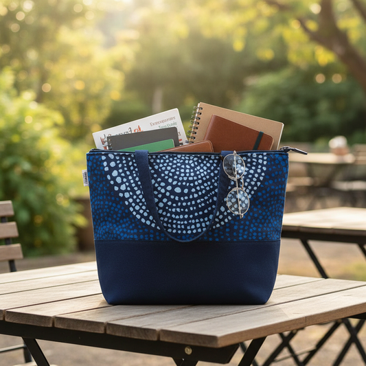 Zipper Bag - Navy with Doted Print Zipper Bag