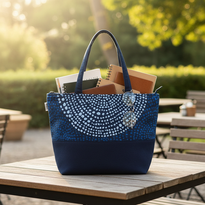 Zipper Bag - Navy with Doted Print Zipper Bag