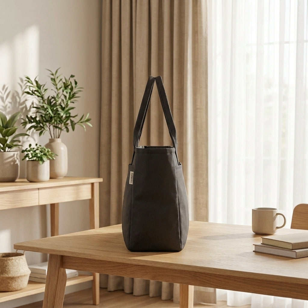 Deep Charcoal Grey Focus and bloom Women Tote Bag