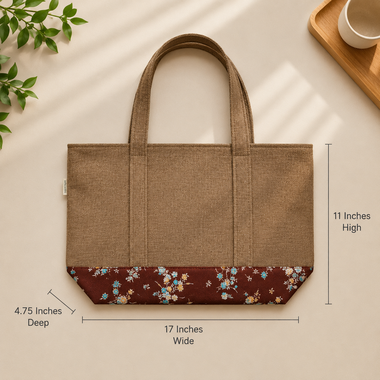 Brown jute with printed canvas Tote for Girls and Woman of all ages