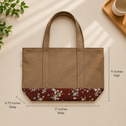 Brown jute with printed canvas Tote for Girls and Woman of all ages