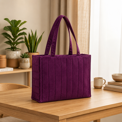 Purple Velvet Quilted Tote Bag – Stylish & Versatile