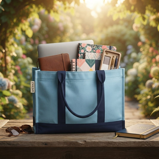 Sky blue and navy handles with compartments