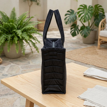 Black Velvet Quilted Tote Bag – Stylish & Versatile