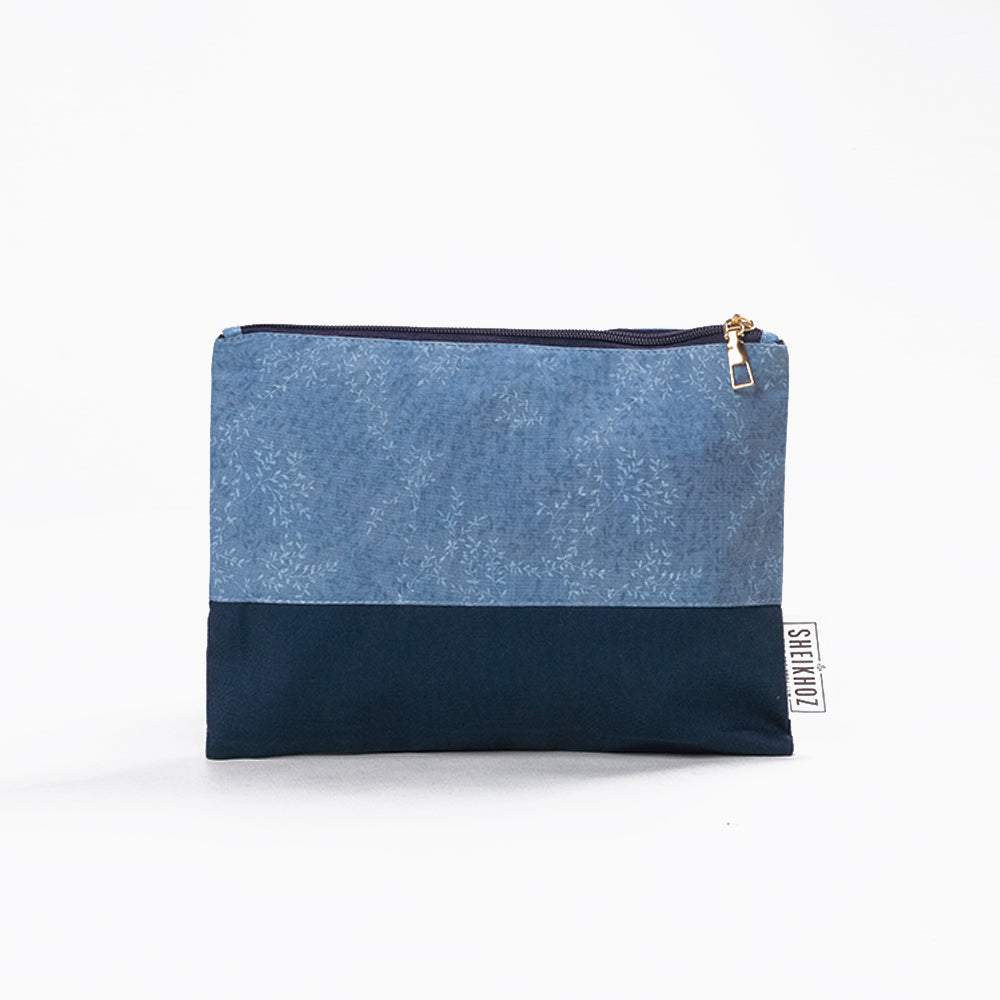 Blue Breeze Cotton Cosmetic Pouch – Subtle & Sophisticated