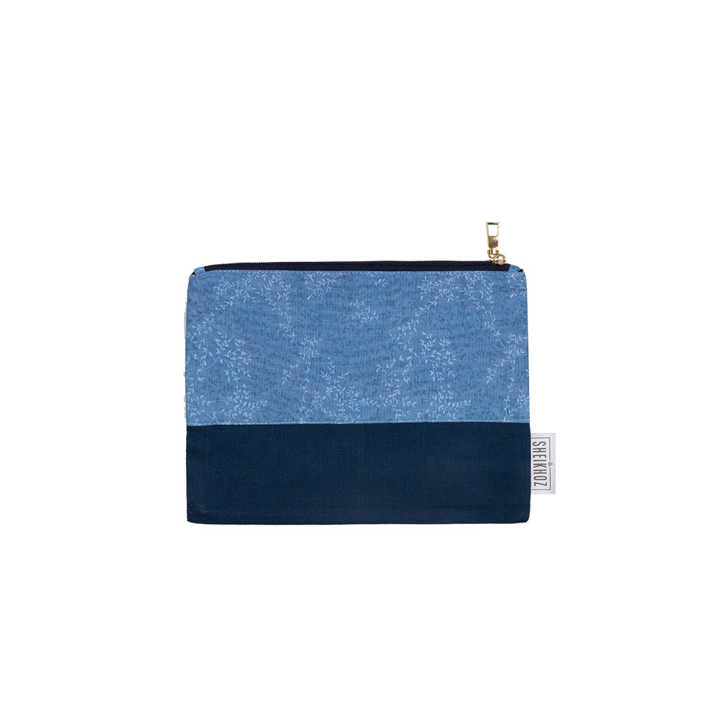 Blue Breeze Cotton Cosmetic Pouch – Subtle & Sophisticated