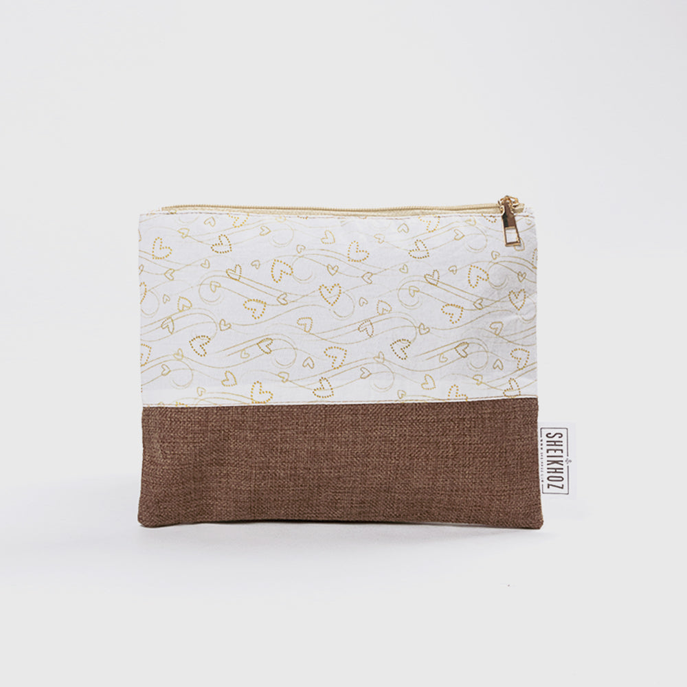 Brown Heart Jute Cosmetic Pouch – Sweet & Earthy Charm