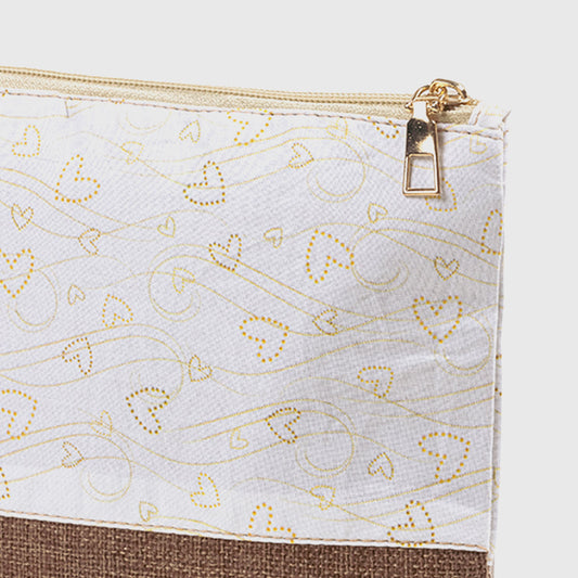 Brown Heart Jute Cosmetic Pouch – Sweet & Earthy Charm