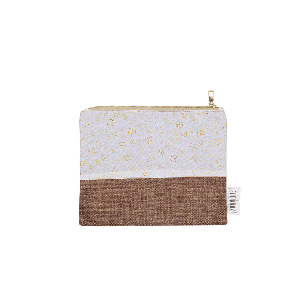 Brown Heart Jute Cosmetic Pouch – Sweet & Earthy Charm