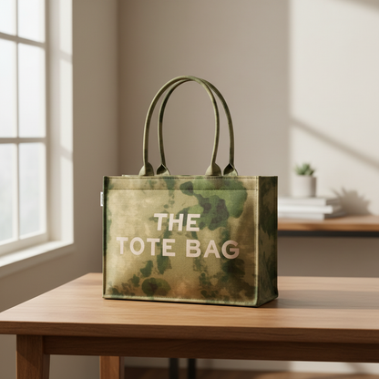 The Tote Bag Beige – Army Green Camo Canvas Bag