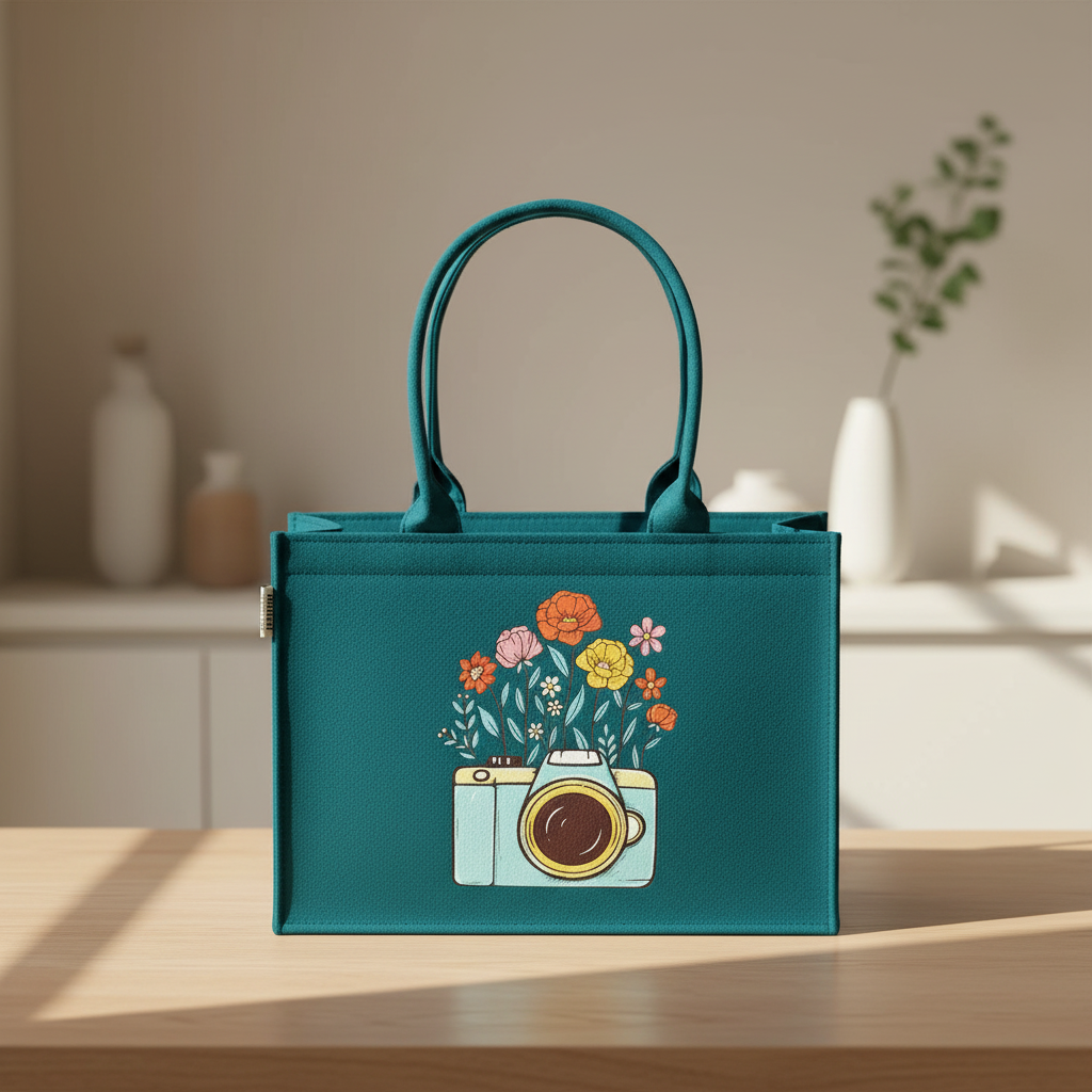 Cobalt Shutter Chic Tote – Eco-Cool Camera Print Bag