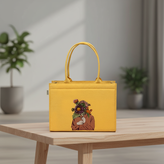Floral Bliss Yellow Tote – Fresh & Elegant