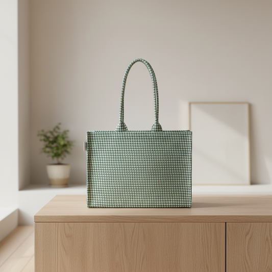 Medium Mimi - Hounds tooth Green Printed Bag