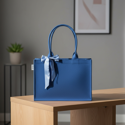 Blue Knotted Velvet Tote Bag – Luxurious & Eco-Friendly Handbag