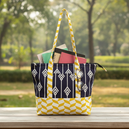 Zipper Bag - Navy & Yellow Zipper Bag