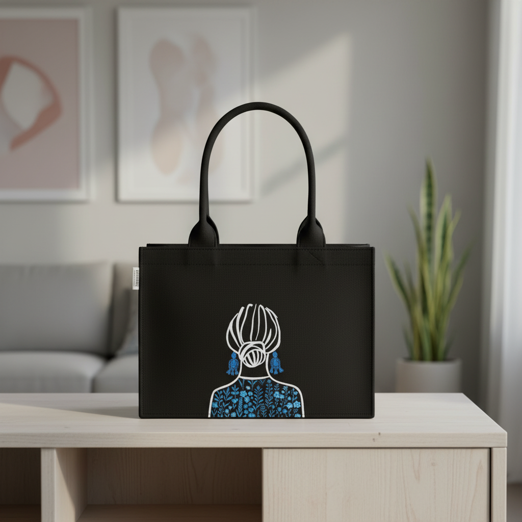 Artistic Girl Muse Black Cotton Canvas Tote