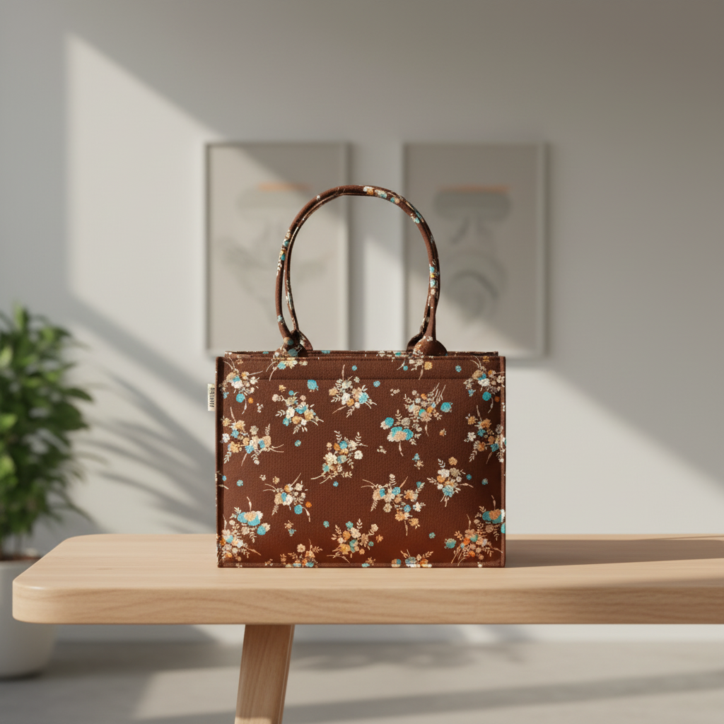 Bloom Craft Brown Floral Tote – Everyday Elegance