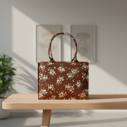 Bloom Craft Brown Floral Tote – Everyday Elegance