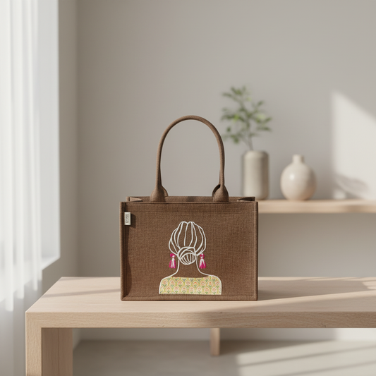 Artistic Girl Jute Handbag – Warm Beige Eco Tote