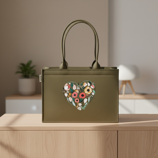 Emerald Heart Charm Tote – Eco-Chic Statement Handbag