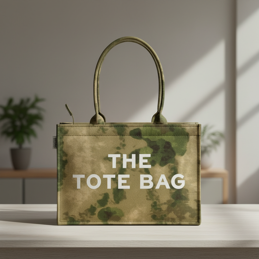 The Tote Bag White – Army Green Camo Canvas Bag