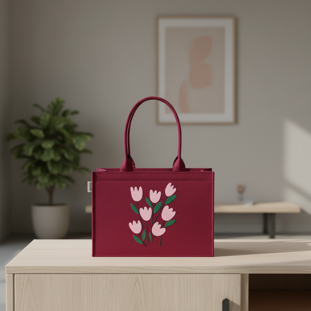 Maroon Tulip Reverie Tote – Elegance in Bloom