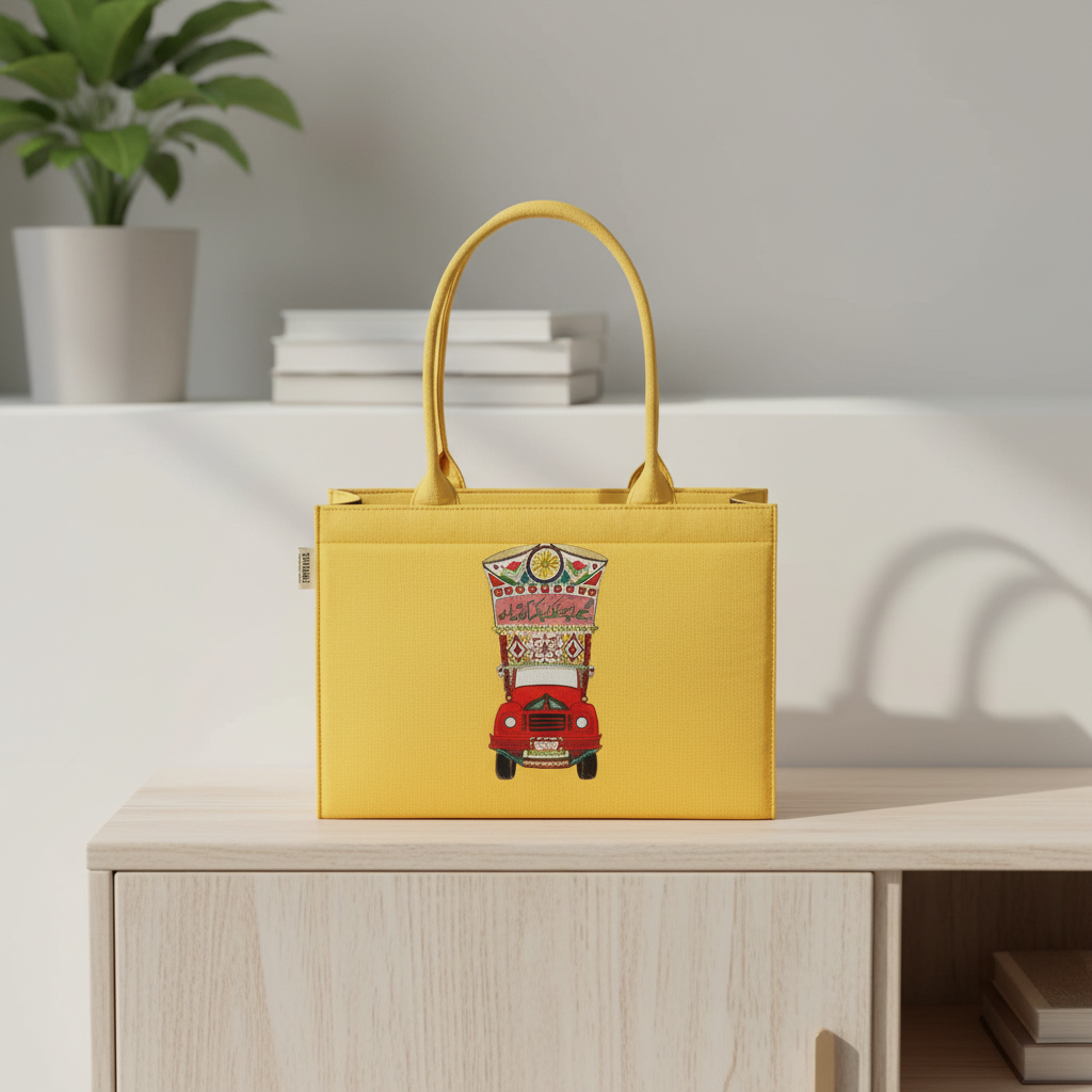 Yellow Truck Art Tote – Vibrant Heritage Statement Handbag