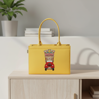 Yellow Truck Art Tote – Vibrant Heritage Statement Handbag