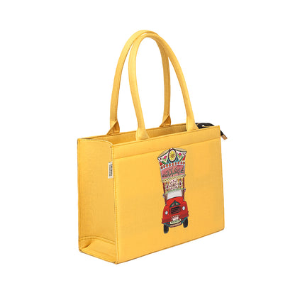 Yellow Truck Art Tote – Vibrant Heritage Statement Handbag